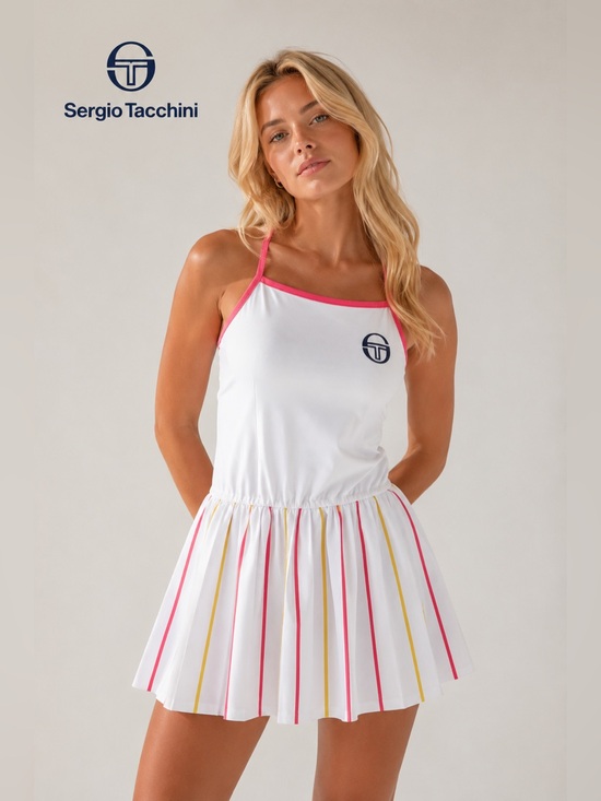 Sergio Tacchini Dresses & Skirts - Sergio Tacchini Tech Striped Bottom White Tennis Dress NWT